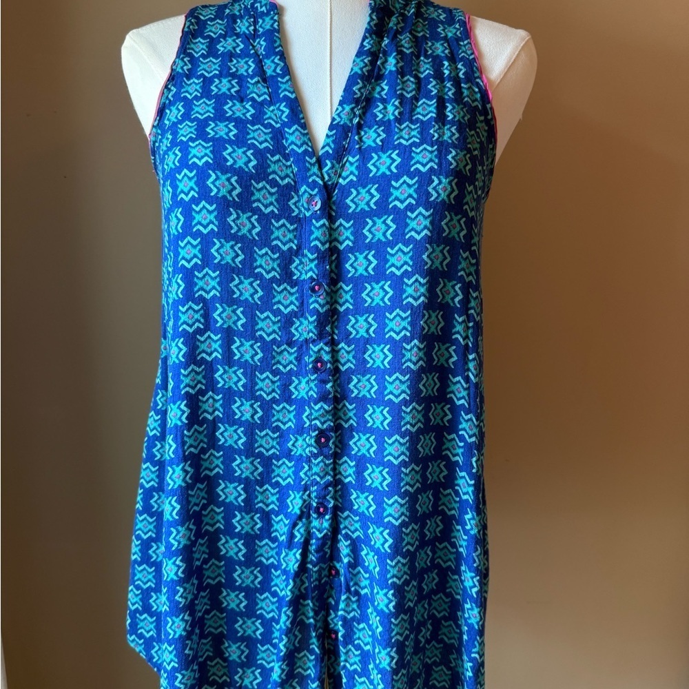 Maeve Blue Button Down Shirt with Mandarin Collar